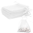 Organza Bags, White Organza Bags, 50Pcs, Sheer Organzas Bag 3 x 4 inch, Jewelry Gift Bags, Party Favor Bags with Drawstring, Mesh Gift Pouches Mini Candy Pouch for Wedding Christmas Party