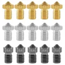 UMLIFE 15PCS M6 0.6mm（5PCS Hardened Steel + 5PCS Stainless Steel + 5PCS Brass） Nozzles Kit Extruder Print Head for 1.75mm Filament E3D V5-V6 3D Printer