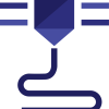 Stylized icon of a 3D printing extruder with filament coming out